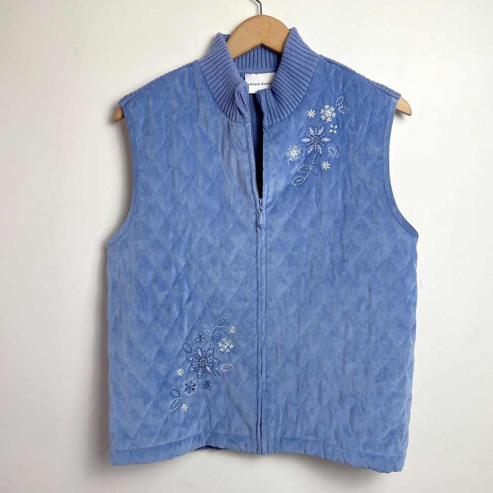 Vintage 90s Alfred Dunner Embroidered Quilted‎ Vest Sz 14 Blue Cottage Grandma